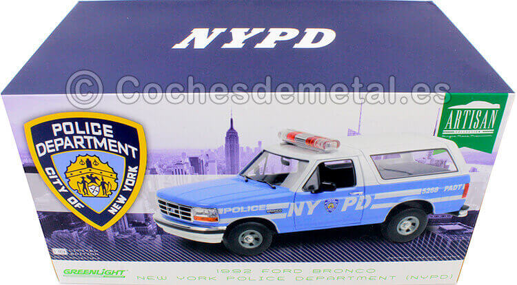 1992 Ford Bronco Police NYPD Azul/Blanco 1:18 Greenlight 19087