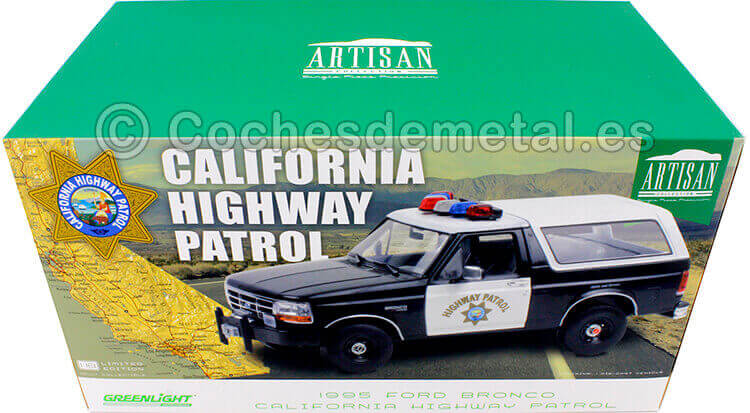 1995 Ford Bronco California Highway Patrol Negro/Blanco 1:18 Greenlight 19089