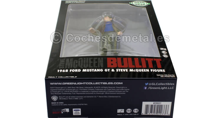 1968 Ford Mustang GT Bullitt 1:64 + Steve McQeen Figure 1:18 Greenlight 29931