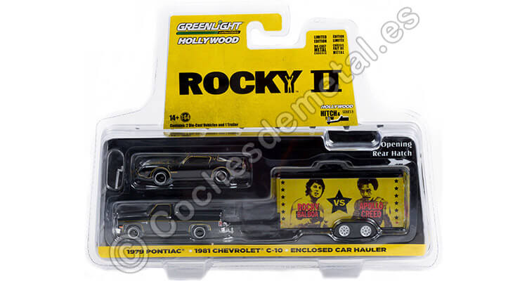 1979 Pontiac Trans AM + 1981 Chevrolet C-10 + Remolque Rocky II Hollywood Hitch&Tow Series 9 1:64 Greenlight 31120A