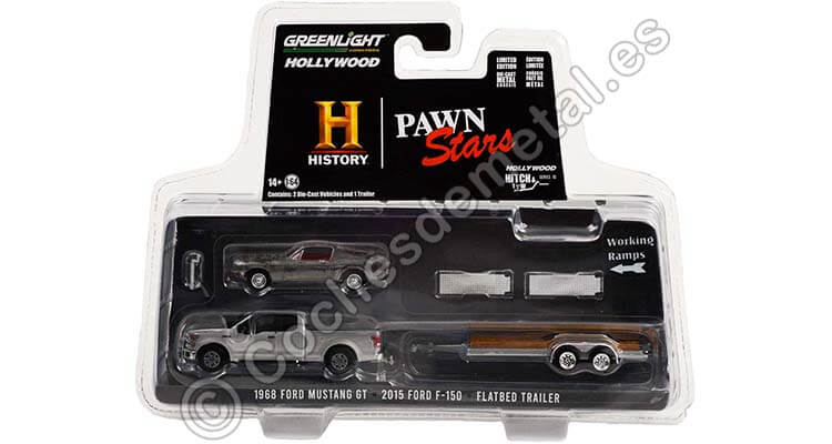 2015 Ford F-150 + Trailer Canal Historia + Mustang GT Fastback Hollywood Hitch & Tow Series 10 1:64 Greenlight 31130B