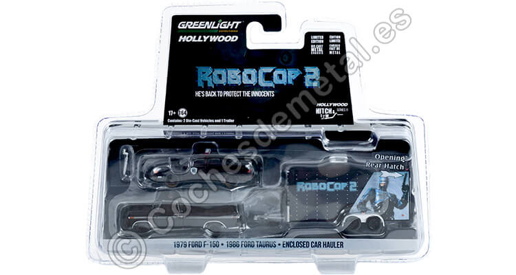 1979 Ford F-150 + 1986 Ford Taurus + Remolque RoboCop 2 Hollywood Hitch & Tow Series 11 1:64 Greenlight 31150A