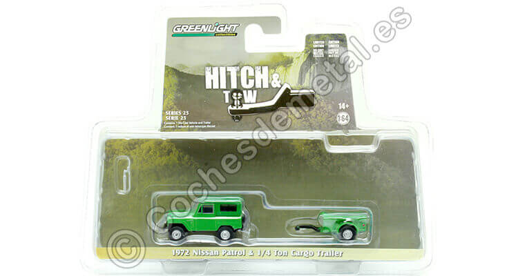 1972 Nissan Patrol + Remolque 1/4 Tonelada Hitch & Tow Series 25 Verde 1:64 Greenlight 32250A