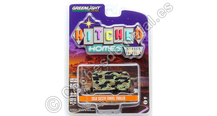 1958 Caravana Siesta Hitched Homes series 13 Camuflaje 1:64 Greenlight 34130B