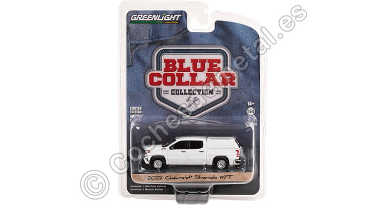 2022 Chevrolet Silverado W/T con Camper Shell Blue Collar Collection Series 11 1:64 Greenlight 35240F