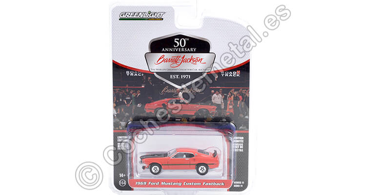 1969 Ford Mustang Fastback Custom Barrett Jackson Series 11 Rojo/Negro 1:64 Greenlight 37270C