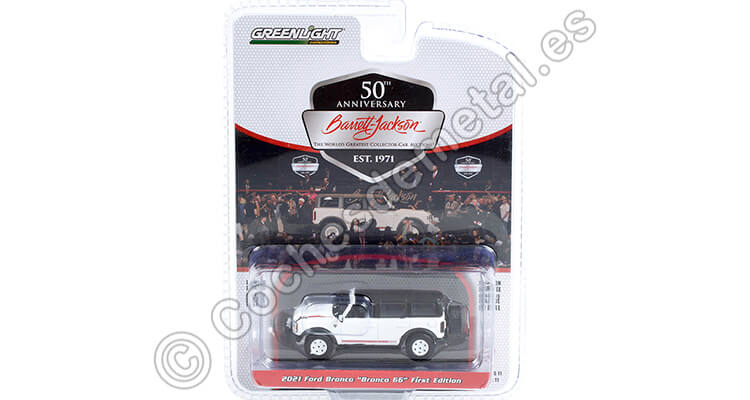 2021 Ford Bronco Bronco 66 1ª Edición Barrett Jackson Series 11 Blanco/Negro Decorado 1:64 Greenlight 37270F