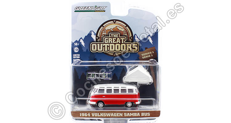 1964 Volkswagen Samba Bus + Carpa Para Dormir The Great Outdoors Series 1 1:64 Greenlight 38010A