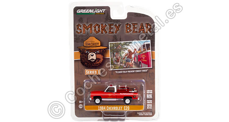 1984 Chevrolet C20 Custom Deluxe Anti Incendios Smokey Bear Series 1 1:64 Greenlight 38020E