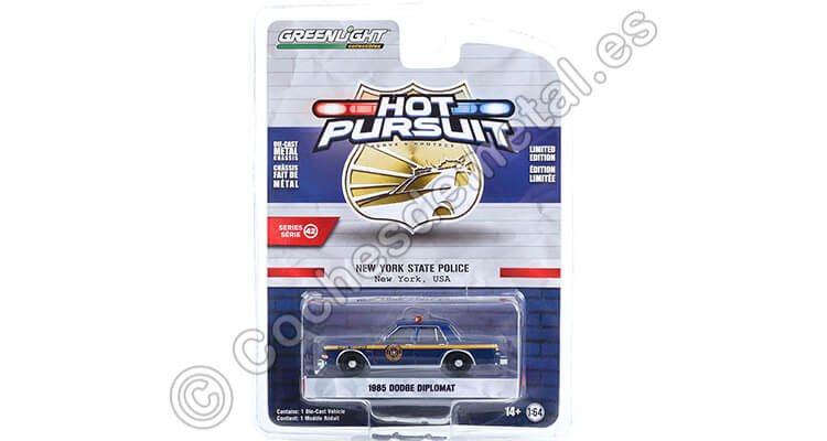 1985 Dodge Diplomat New York State Police Hot Pursuit series 42 Azul Oscuro 1:64 Greenlight 43000A