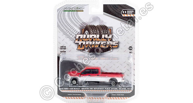 2019 Ford F-350 Bomberos Huston Dually Drivers Series 11 Rojo/Blanco 1:64 Greenlight 46110D