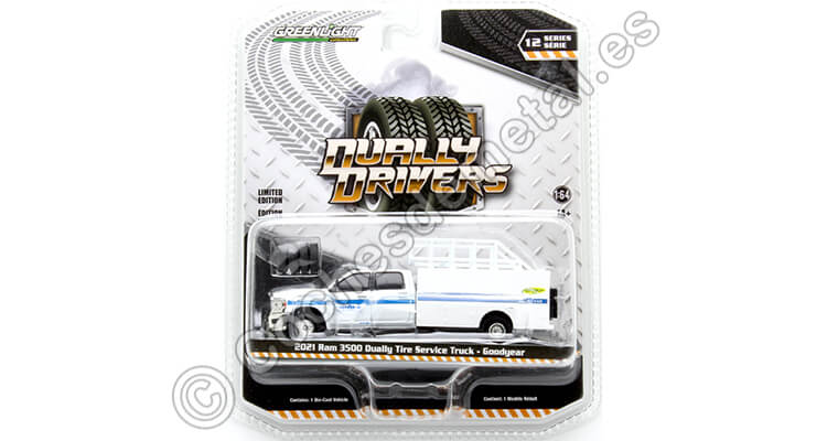 2021 Dodge Ram 3500 Servicio Goodyear + Ruedas Dually Drivers Series 12 Blanco 1:64 Greenlight 46120F