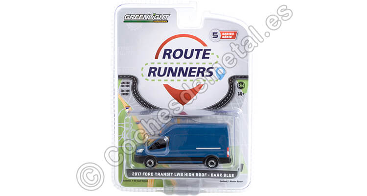 2017 Ford Transit LWB Techo Alto Route Runners Series 5 Azul 1:64 Greenlight 53050A