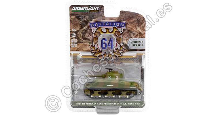 1944 M4 Sherman Tank U.S. Army World War II Battalion 64 Series 3 1:64 Greenlight 61030B