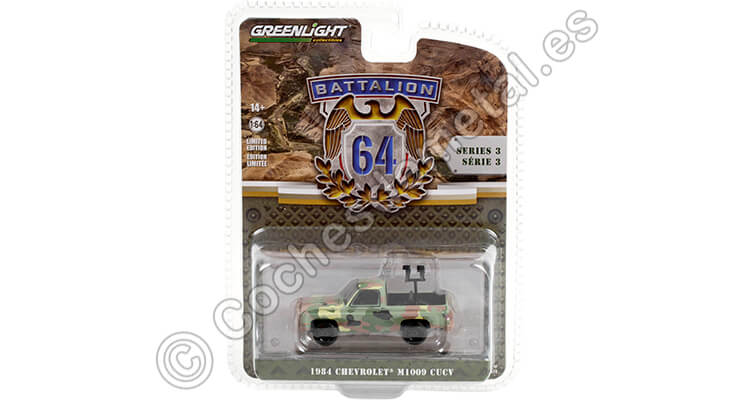 1984 Chevrolet M1008 CUCV con Ametralladora Montada Battalion 64 Series 3 Camuflaje 1:64 Greenlight 61030E