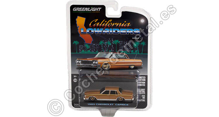 1985 Chevrolet Caprice Lowrider in Custom Gold California Lowriders Series 1 1:64 Greenlight 63010C