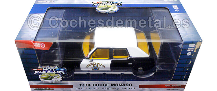 1974 Dodge Mónaco Coche Patrulla de California Blanco/Negro 1:24 Greenlight 85511