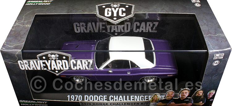 1970 Dodge Challenger R/T Graveyard Carz Violeta/Blanco 1:43 Greenlight 86553