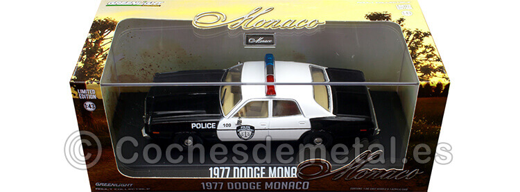 1977 Dodge Monaco Police Roseville Negro/Blanco 1:43 Greenlight 86588