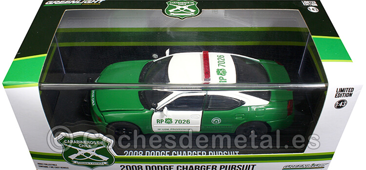 2008 Dodge Charger Pursuit Carabineros de Chile Verde/Blanco 1:43 Greenlight 86596