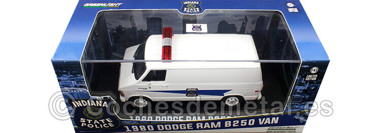 1980 Dodge Ram B250 Van Policía de Indiana Blanco 1:43 Greenlight 86599