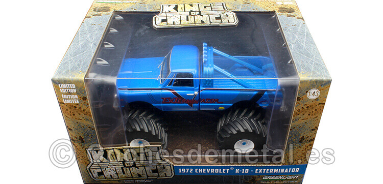 1972 Chevrolet K-10 Monster Truck Exterminator Kings of Crunch Azul 1:43 Greenlight 88033