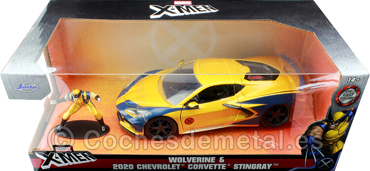 2020 Chevrolet Corvette C8 Stingray + Figura Wolverine Marvel X-Men 1:24 Jada Toys 33354/253225025