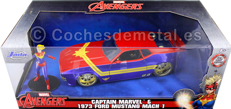 1973 Ford Mustang Mach 1 + Figura Captain Marvel 1:24 Jada Toys 31193