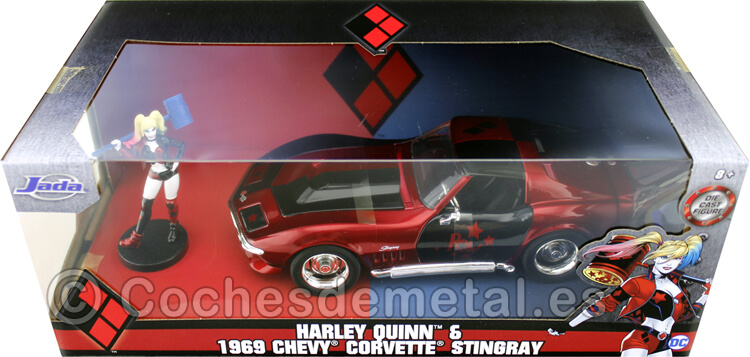 1969 Chevrolet Corvette Stingray + Figura Harley Quinn 1:24 Jada Toys 31196