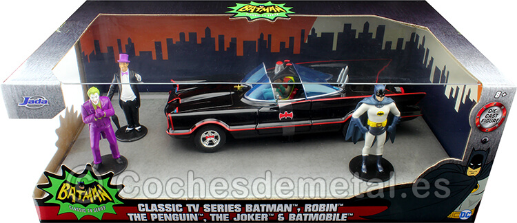 1966 TV Series Batmobile con Batman, Robin, Joker y Pingüino 1:24 Jada Toys 33737/253215011