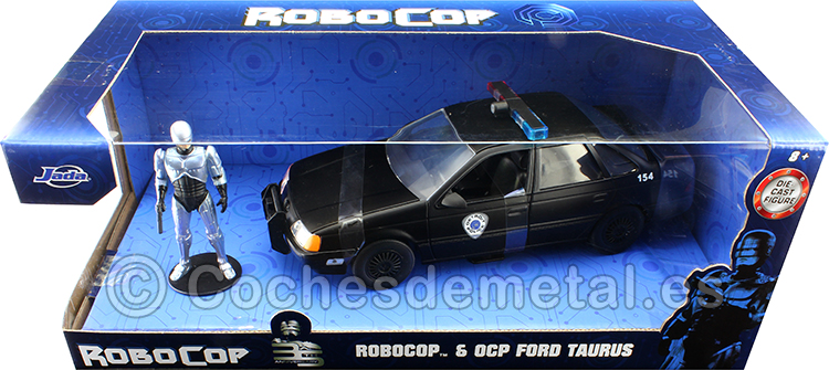 1986 Ford Tarus LX Policía de Detroit + Figura RoboCop Negro 1:24 Jada Toys 33743/253255060