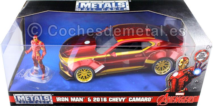 2016 Chevrolet Camaro + Figura Iron Man 1:24 Jada Toys 99724