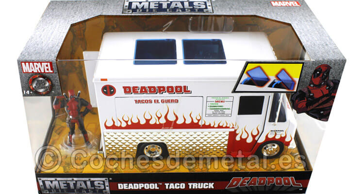 2016 Foodtruck Taco Truck + Figura Deadpool Blanco 1:24 Jada Toys 99730