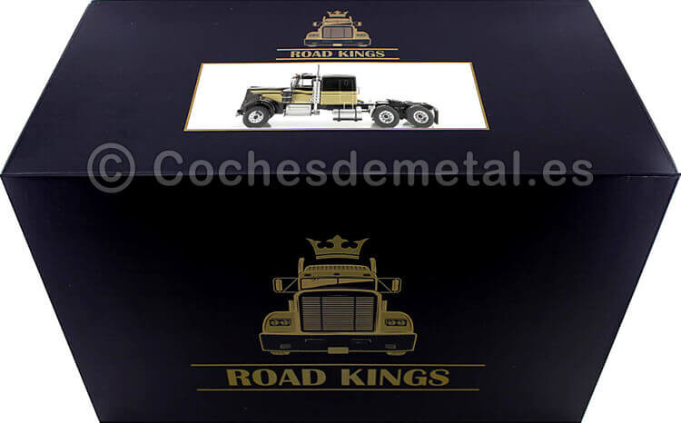 1960 Cabeza Tractora Kenworth W900 de 3 Ejes Los Caraduras Negro/Dorado 1:18 Road Kings 180121