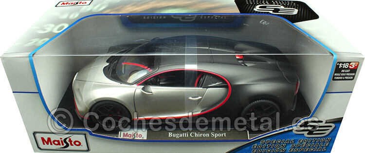 2018 Bugatti Chiron Sport 1500 W16 Plateado/Negro Mate 1:18 Maisto 11044