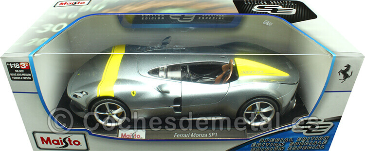 2019 Ferrari Monza SP1 Barchetta Monoposto Gris Plata 1:18 Maisto 16013