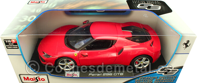 2021 Ferrari 296 GTB Hybrid 830HP V6 Rojo 1:18 Maisto 16018