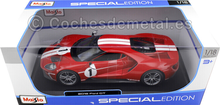 2018 Ford GT Rojo con Raya Blanca 1:18 Maisto 31384