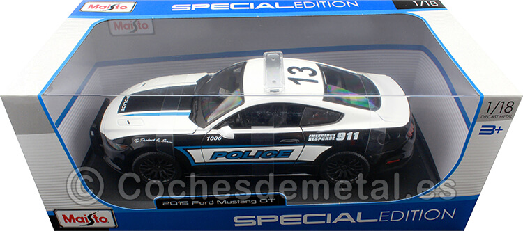 2015 Ford Mustang GT 5.0 Police Blanco/Negro 1:18 Maisto Special Edition 31397