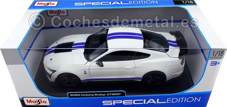 2020 Ford Mustang Shelby GT500 Blanco/Azul 1:18 Maisto 31452