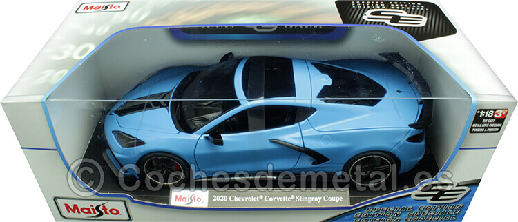 2020 Chevrolet Corvette Stingray Coupe High Wing Azul Cian Decorado 1:18 Maisto 31455AE