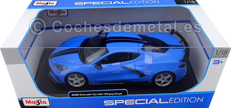 2020 Chevrolet Corvette Stingray Coupe High Wing Blue/Black 1:18 Maisto 31455