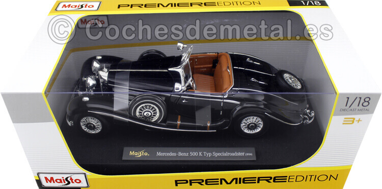 1936 Mercedes-Benz 500K TYP Specialroadster Negro 1:18 Maisto 36055