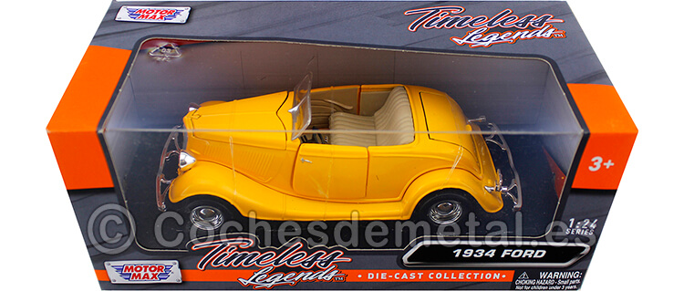 1934 Ford Coupe Convertible Yellow 1:24 Motor Max 73218