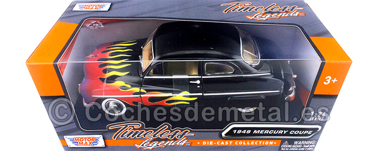 1949 Mercury Coupe Negro con Llamas 1:24 Motor Max 73225