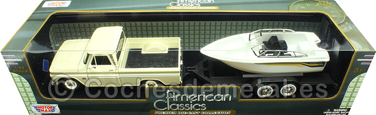 1966 Chevrolet C10 Fleetside Beige + Remolque Con Barco 1:24 Motor Max 73355-76012