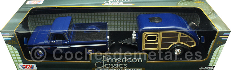 1966 Chevrolet C10 Fleetside Azul + Caravana Teardrop 1:24 Motor Max 73355-76083