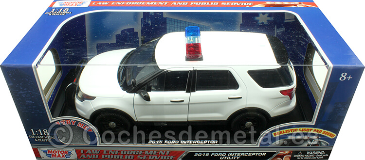 2015 Ford Interceptor Utility Con Luces y Sonido Blanco 1:18 Motor Max 73995