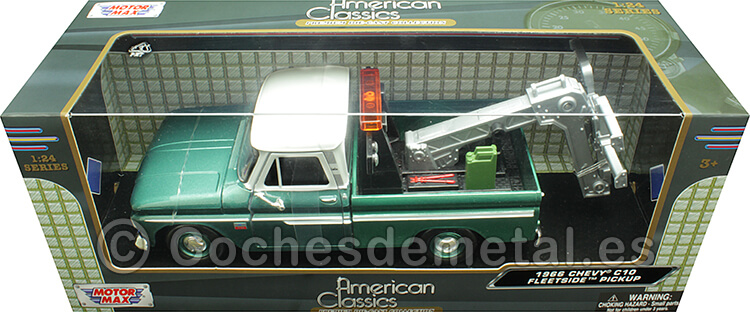 1966 Chevrolet C10 Fleetside Grua Verde Metalizado/Blanco 1:24 Motor Max 75344