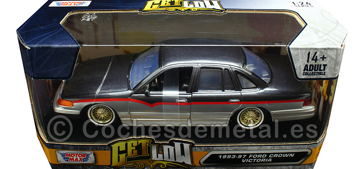 1998 Ford Crown Victoria Lowrider Plateado/Negro Decorado 1:24 Motor Max 79024